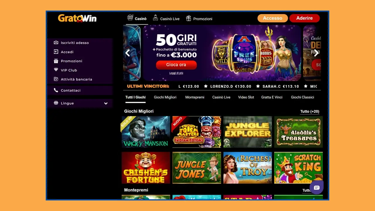 Spielangebot des Gratowin Casinos